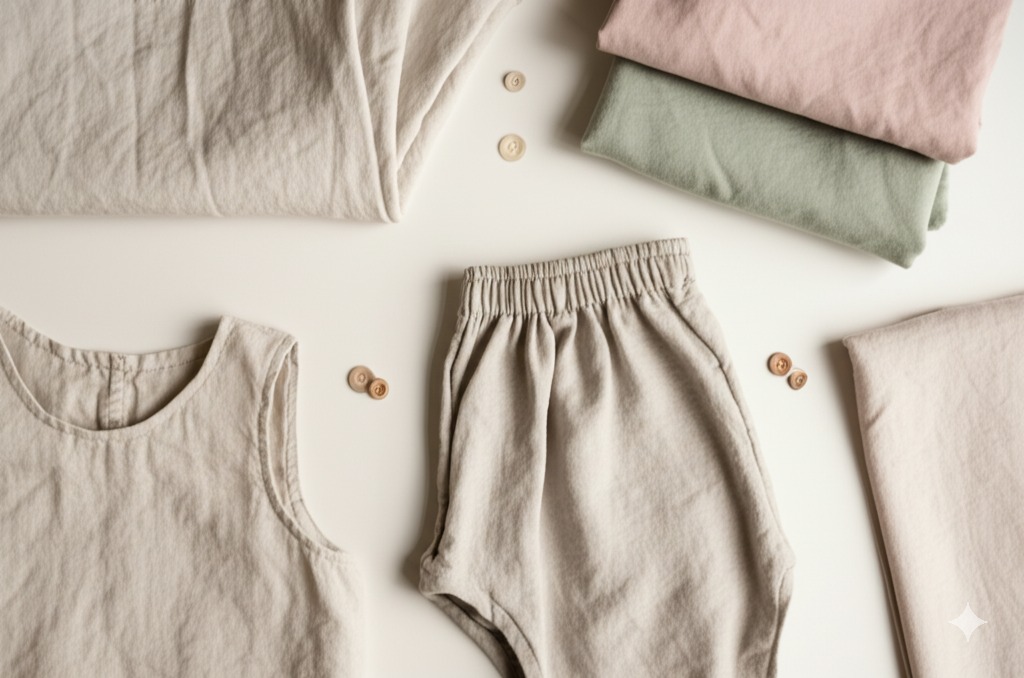 Child playing in natural fiber clothing