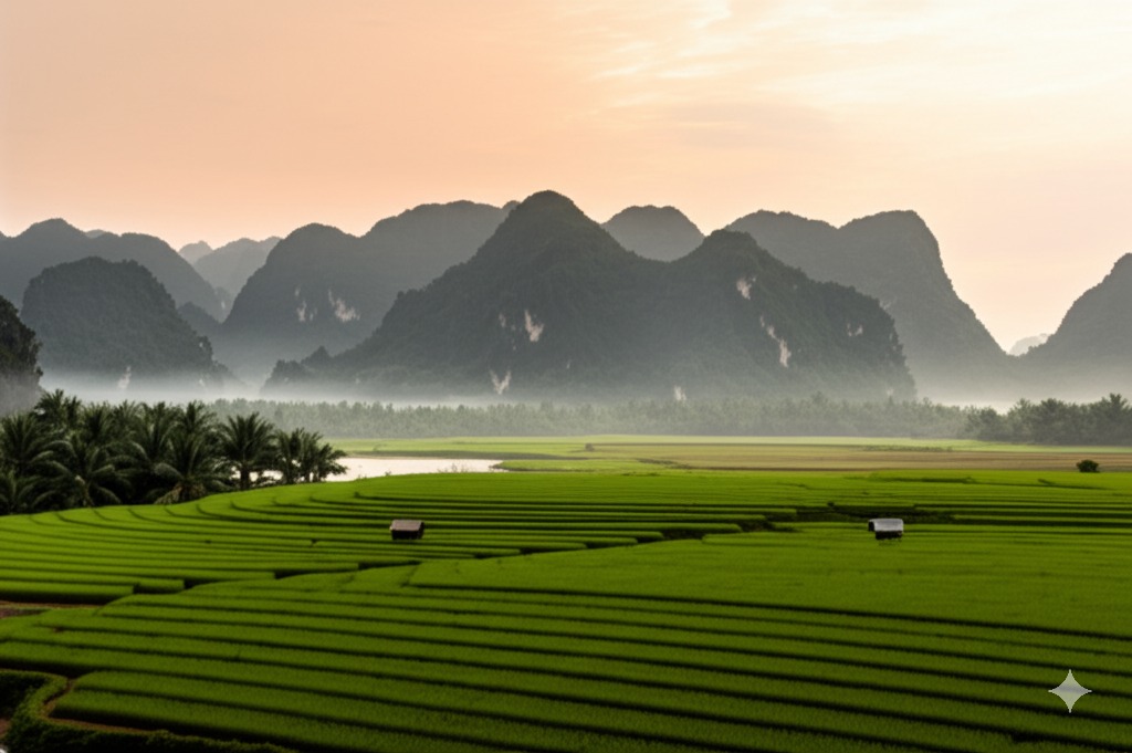 Serene Vietnamese landscape representing nature and tradition